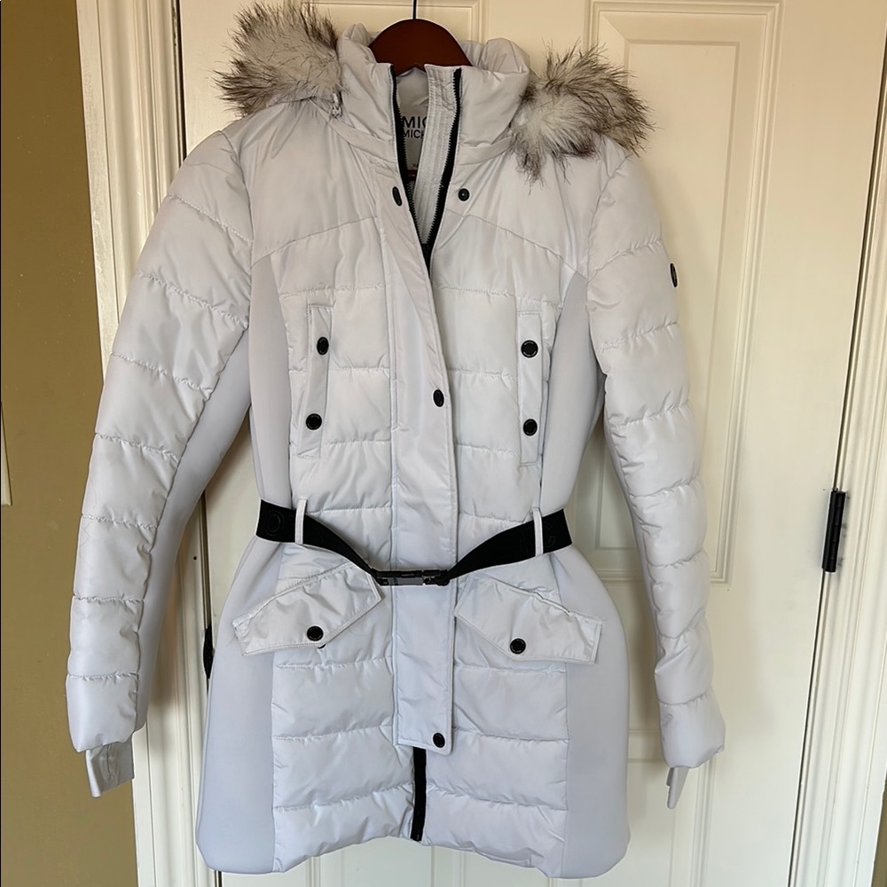 Michael Kors Wonen White Fur-Trimmed Parka